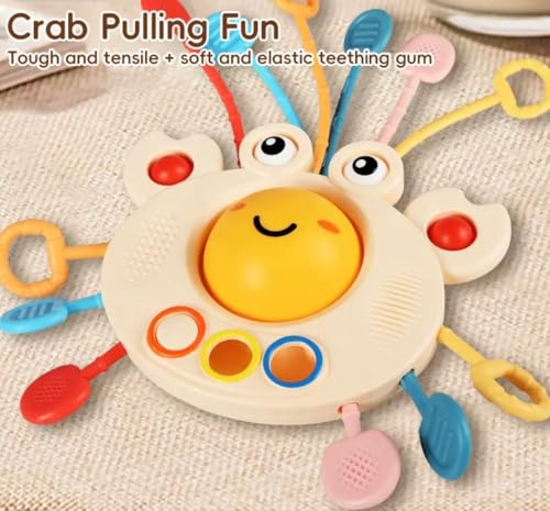 Cute crab Montessori sensory toy, silicone pull string teething toy, perfect for entertaining your baby while developing their motor and sensory skill