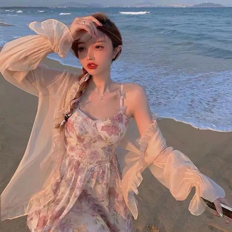 2025 Women's Gentle Floral Summer Dress & Sun Protection Cardigan Two-Piece Set
