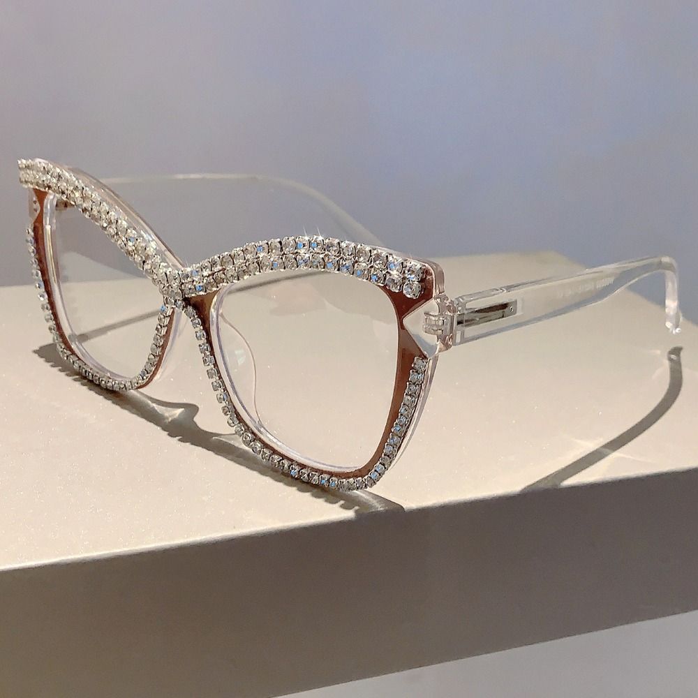 Girl's Gift INS Rhinestone Glasses Fashion Lightweight Large Frame Eyewear Handmade Elegant Women Spectacles Selfie