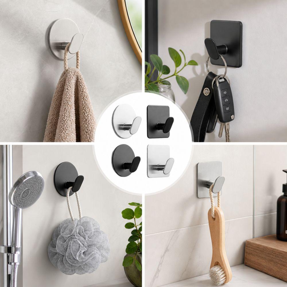3pcs Stainless Steel Adhesive Hooks Rust Proof Bathroom Clothes Hooks  Organization Accessory