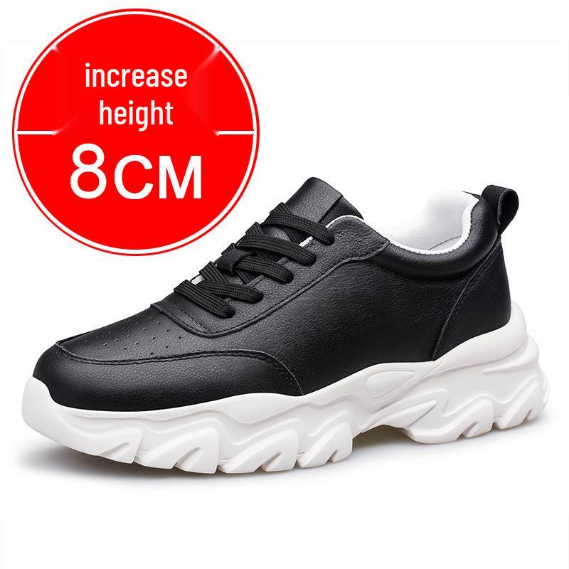 Men s 8cm Height-Boosting Casual White Sneakers - Breathable, Thick Sole, Trendy Sports/Board Shoes 39