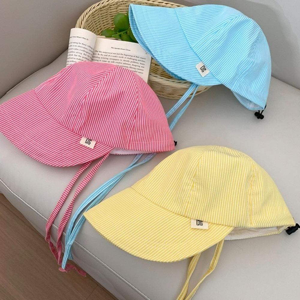 

Wide Brim Sunscreen Baseball Hat Drawstring Women Sun Hat Lightweight Striped Peaked Cap Beach чорний