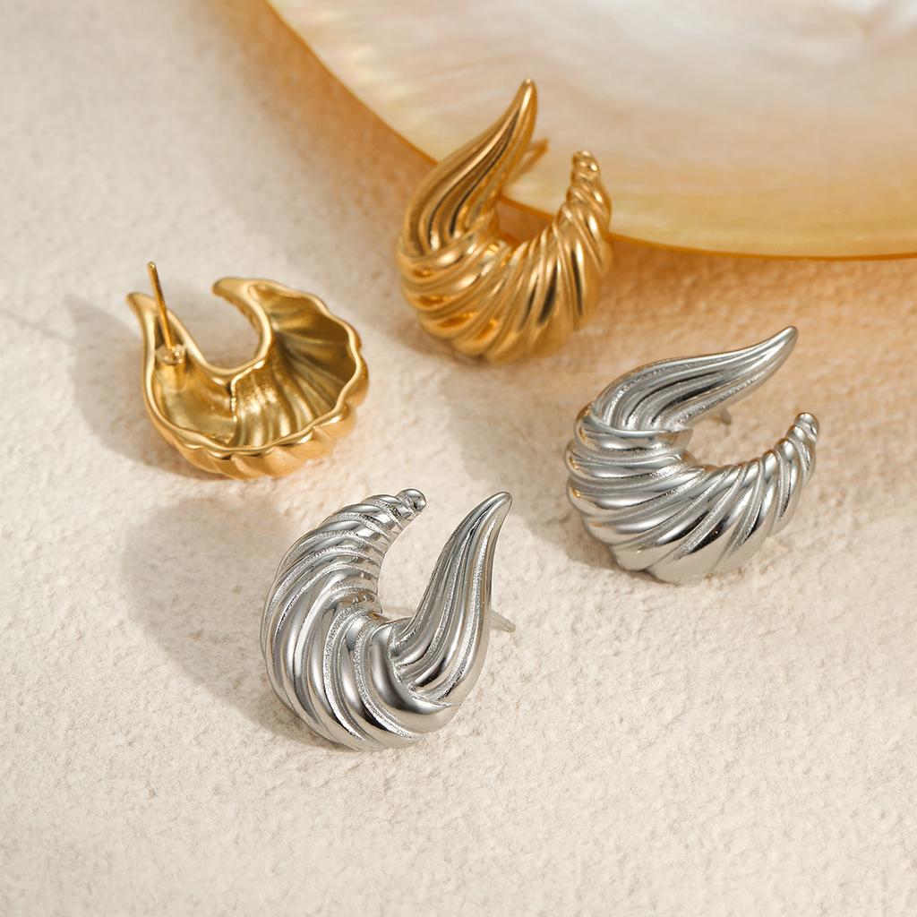 GEMCHIC Women's Irregular Twisted Hoop Earrings Stainless Steel Geometric Wave Studs Fashion Gold Silver Ear Jewelry