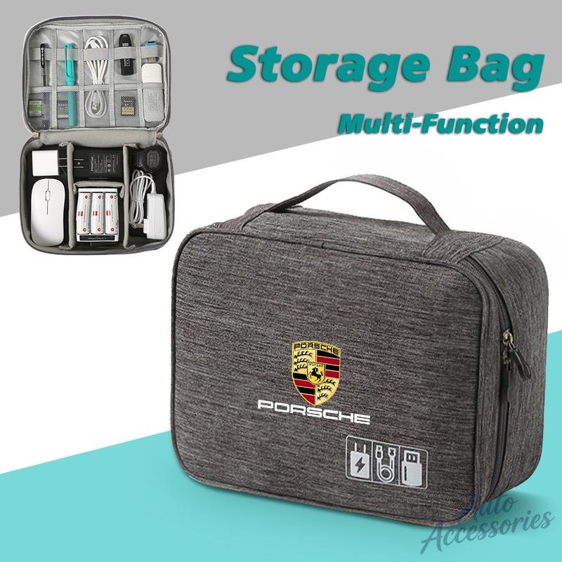 Waterproof Digital Electronic Organizer USB Data Line Charger Plug Storage Bag Separated Travel Bag For Porsche Macan Sticker OD5