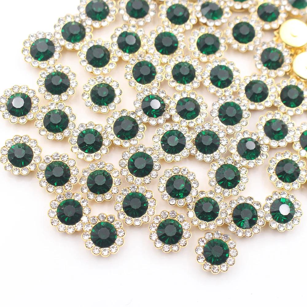 

100PCS Gold Flower Claw Rhinestones Glitter Crystals Trim Stones Beads Garment Crafts Sew On Rhinestones for Clothes Gems 8mm&100pcs смарагдовий