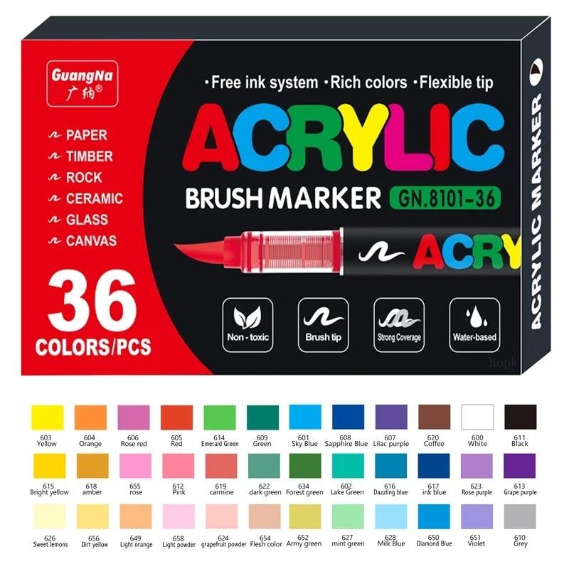 12-408 Colors Acrylic Paint Markers Flexible Brush Acrylic Markers Set for Rock Wood Canvas Glass Stone Painting Art Supplies