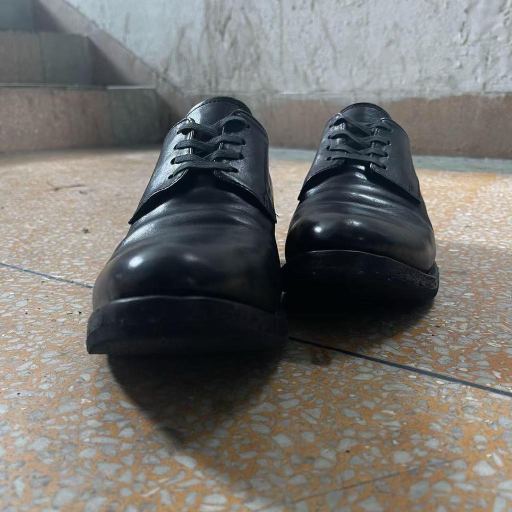 Pánské černé prané kožené boty Derby – Trendy, zvrásněný, špičatý design