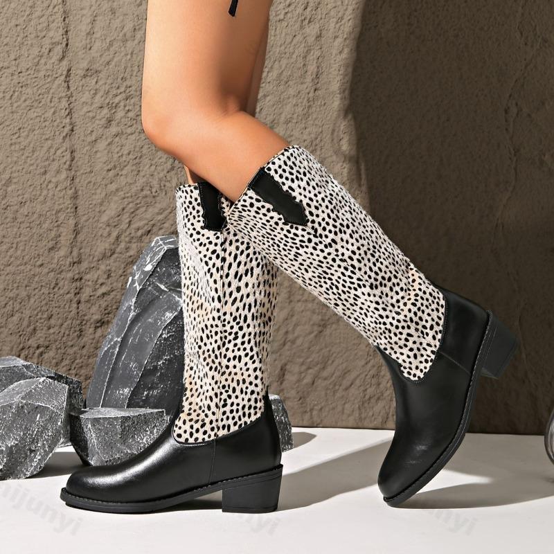 Fashion Fashion Leopard Print Design Long Tube Boots for Women 2025 Autumn New Pointed Head Comfortable Versatile Coarse Heel Long Boots