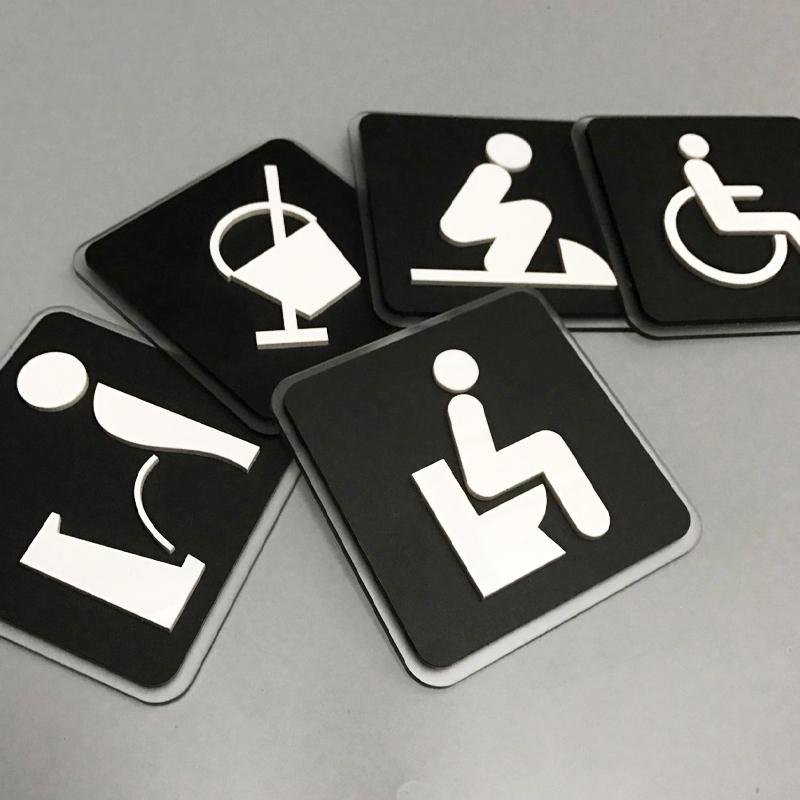 Black Toilet Sign Plate Acrylic  Wash RestrRoom Door Wall Label Sticker Wc Holder Signage Board Art Hotel Bathroom Decor