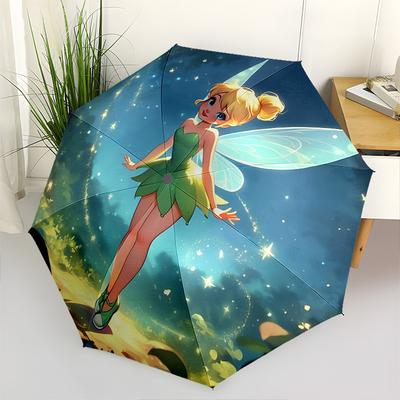 Tinkerbell Themed Automatic Opening and Closing Umbrella, Brightly Colored 8-rib Portable Umbrella, Suitable for Men and Women, A Perfect Gift for Chr
