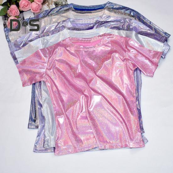 

Женская футболка с круглым вырезом и коротким рукавом, свободная футболка с глянцевой отделкой, блестящий тонкий пуловер, топы, одежда для сна M фиолетовый