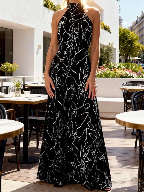 Summer Style Women's Sleeveless Printed Jumpsuit with Tie-Up Wide-Leg Pants