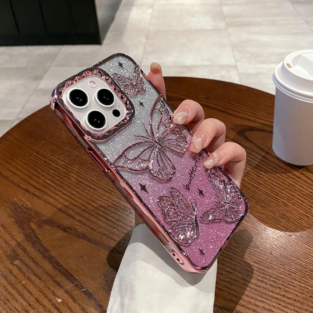 The Iphone16 Pleated Three-dimensional Butterfly Is Suitable for The Apple 15promax Phone Case with A Gradient Glitter Soft Cover