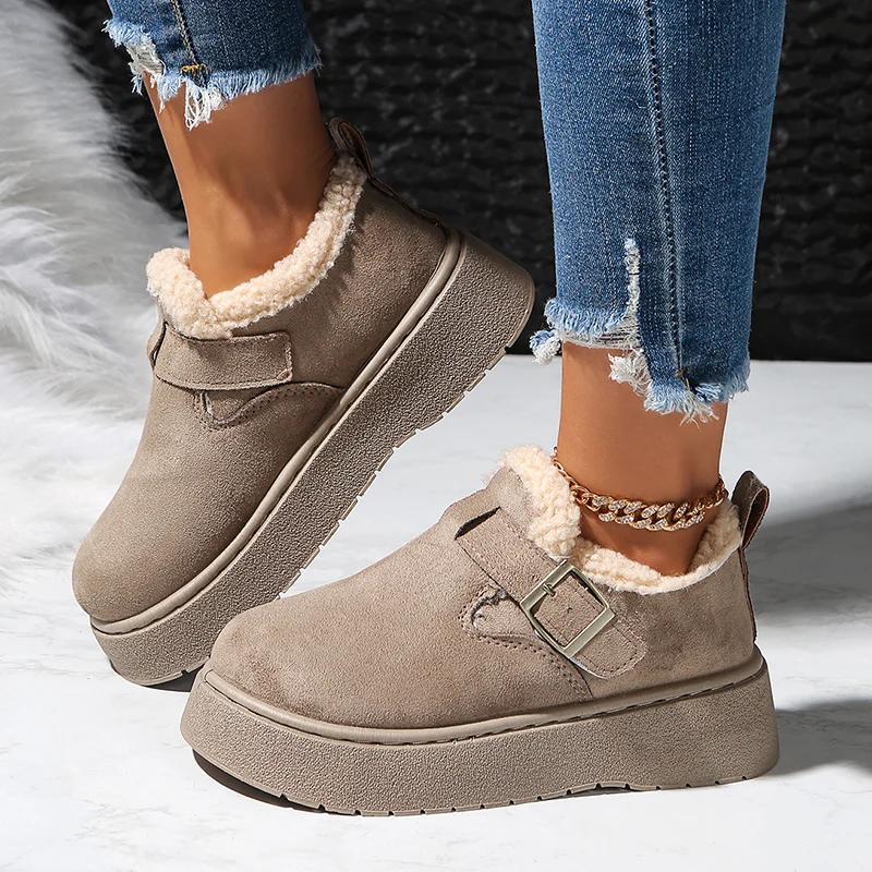 

Autumn Winter Thick Sole Plush Snow Boots Women Comfy Warm Fleece Lining Ankle Boots Woman Anti Slip Platform Cotton Shoes Mujer 36EU/CN37 хакі