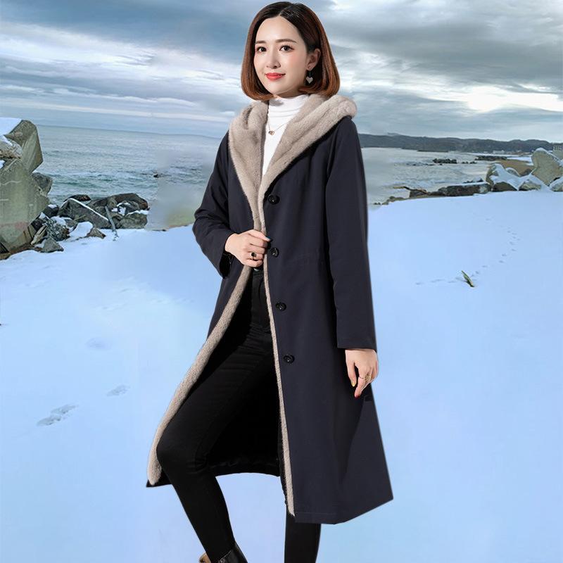 Wear Imitation Mink Liner Fur Coat on Both Sides Women's Long Autumn and Winter Coat Parker Suit Women