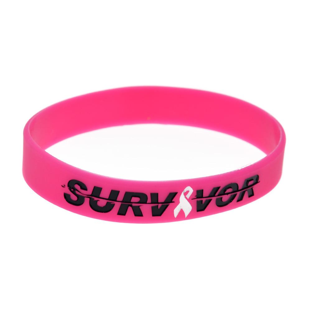 

Pink Ribbon Cancer Survivor Silicone Bracelet - Inspirational Charity Wristband розовый