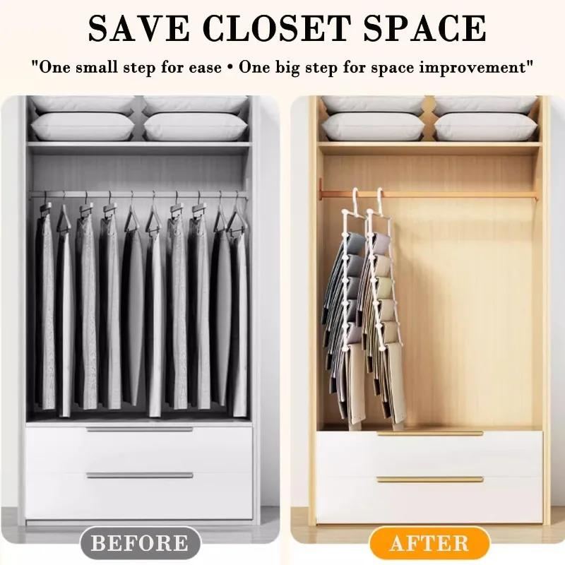Foldable Pants Hanger Multi Layer Non Slip Clips Space Saving Closet Organizer for Trousers Storage Collapsible Hanging Rack