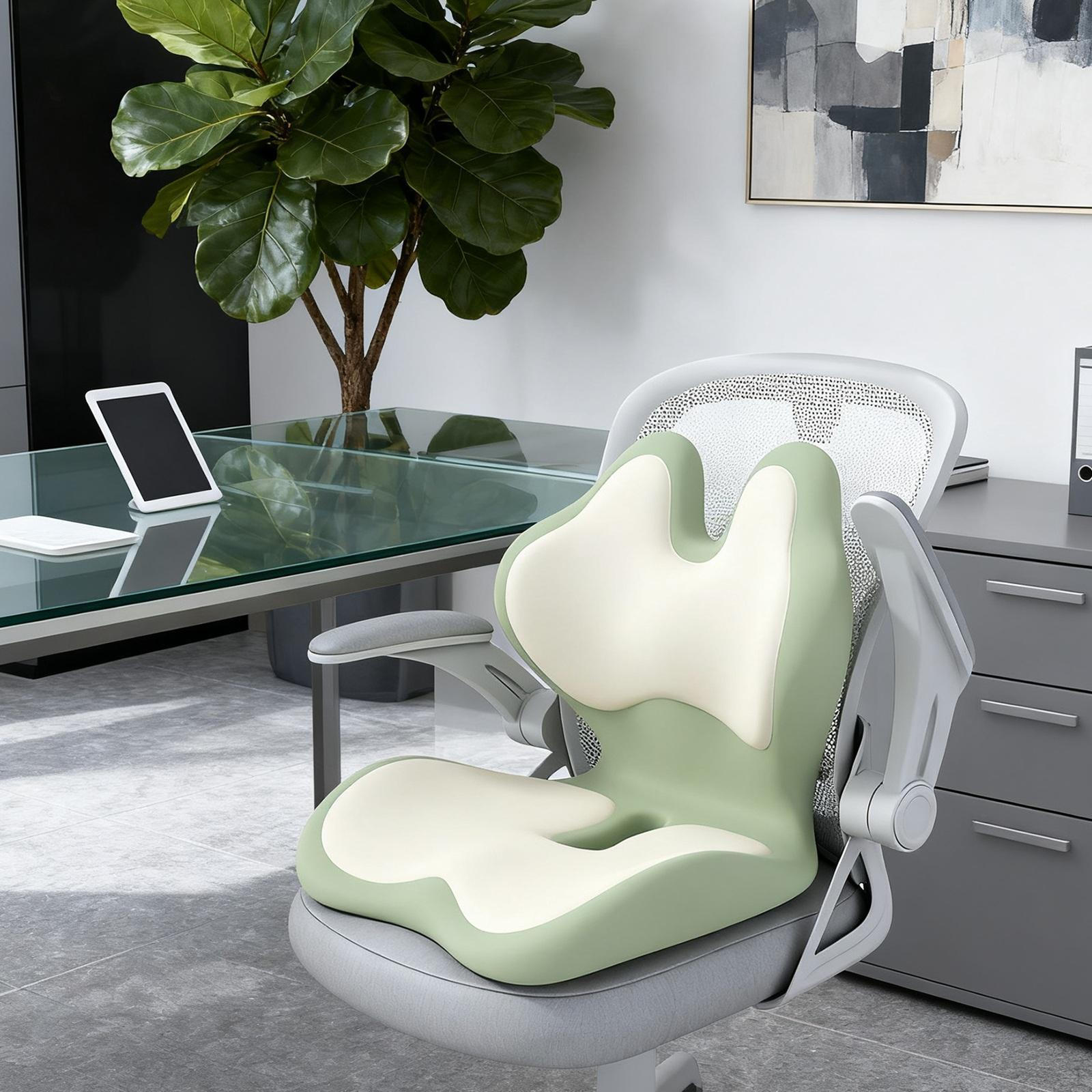 Office Chair Cushion Back Rest Butt Pad Memory Foam Portable Comfortable Seat and Green Beige 3859₽