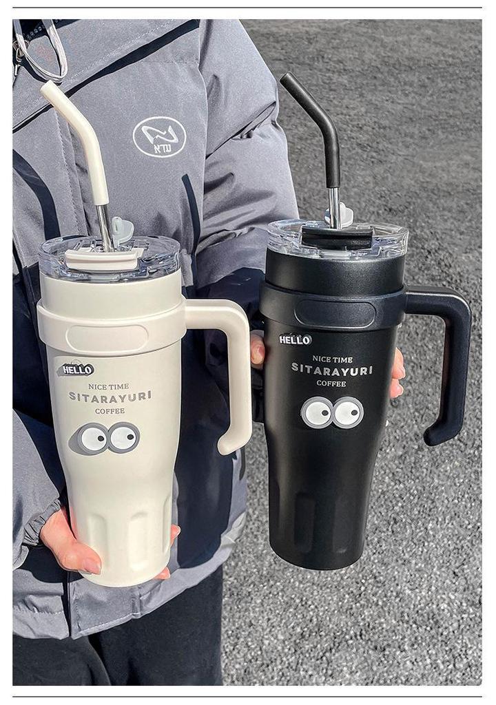 Tazza termica a doppia bevanda di grande capacità con cannuccia e manico - Ideale per sport all'aperto e ufficio