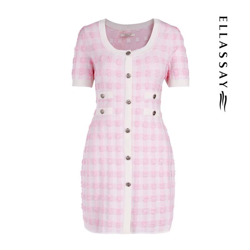 ELLASSAY Waist-Cinching Plaid Dress