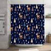 Winter Wonderland Reindeer Pine Tree Shower Curtain Set Navy Blue Christmas Decor Bathroom Accessory for Home Decor