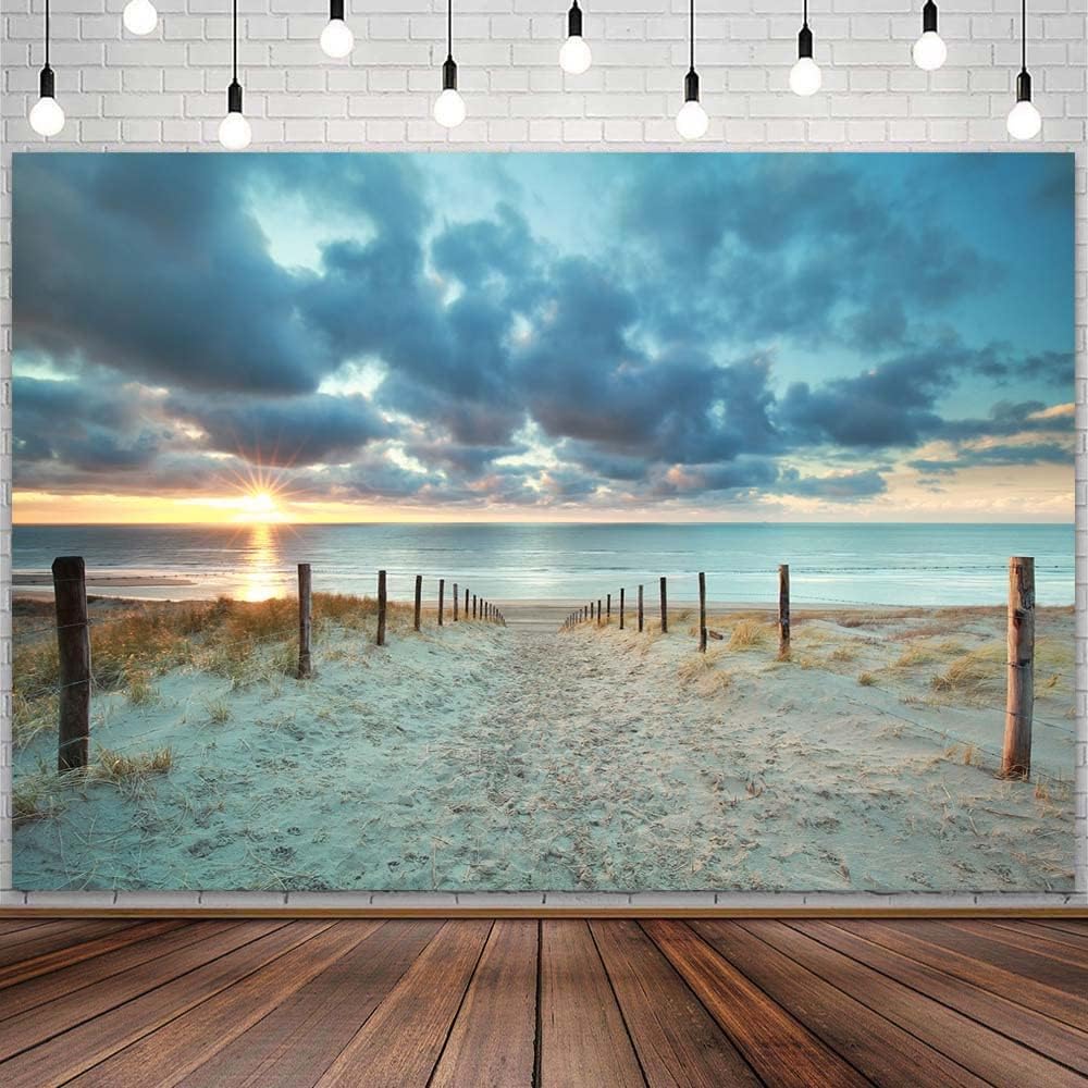 Sunset Beach Path Tapestry,Realistic Ocean Sea Sand Dune Scenic Landscape Print Wall Hanging for Bedroom Living Room Dorm Office