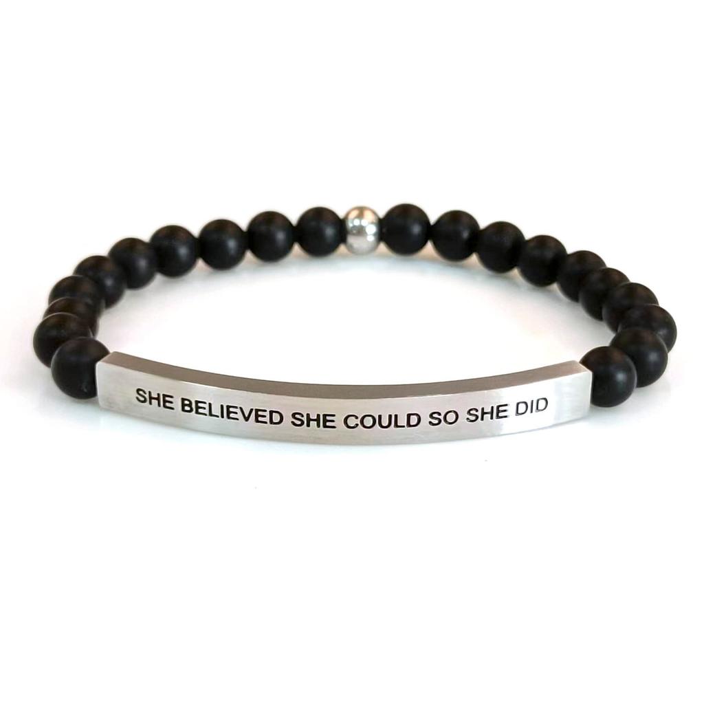 6Mm steel ball obsidian powder chalcedony stainless steel elbow lettering aquamarine bracelet