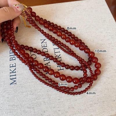 S925 Sterling Silver Red Agate Women's Necklace - Chinese New Year & Christmas Beaded Sweater Chain