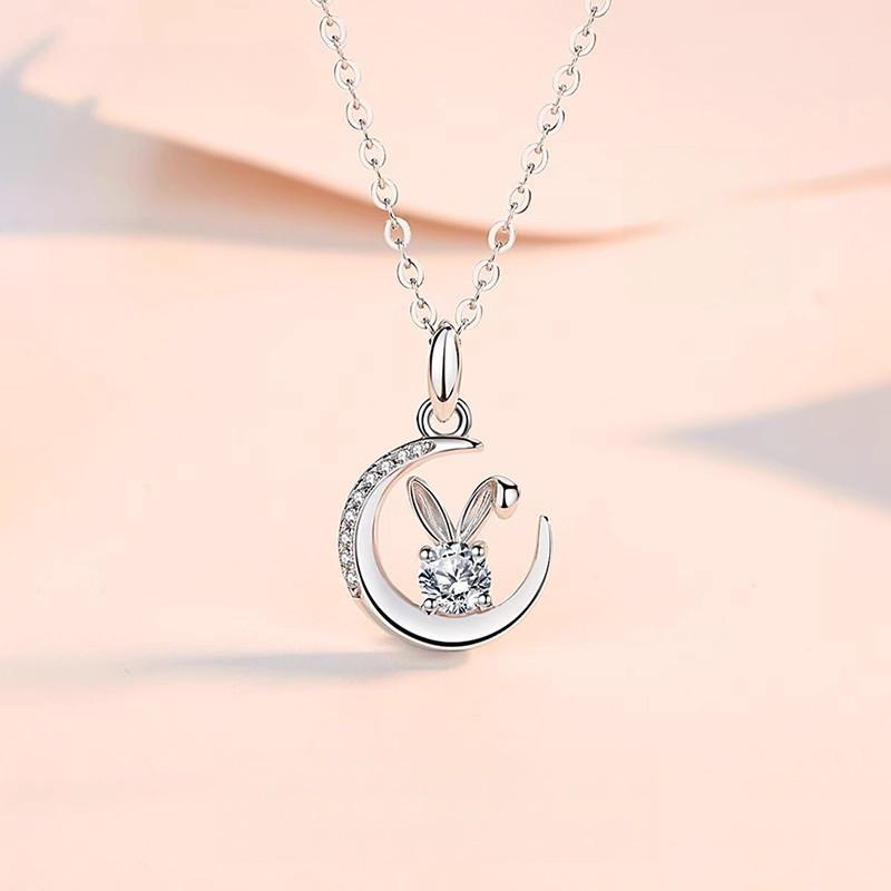 

Ожерелье с муассанитом и кроликом, 0,5 карата, 1 карат, с платиновым покрытием, ювелирное изделие из стерлингового серебра 925 пробы, подарок на день рождения, милое ожерелье для девочек 45cm&0.5 Carat