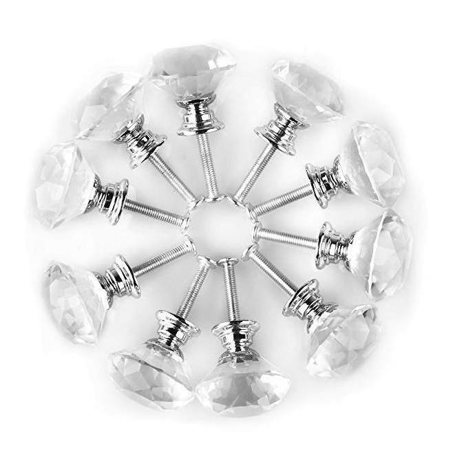 Light Luxury Crystal Glass Diamond-Shaped Cabinet Drawer Handle, Single Hole, 30MM Diameter