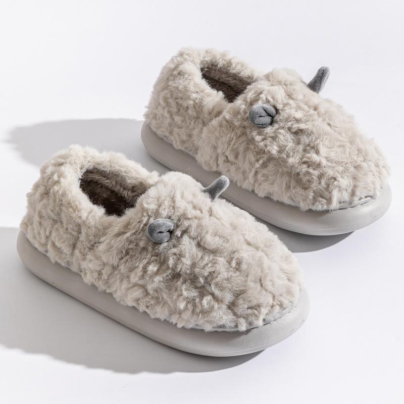 Cute Cotton Slippers Women's Bags and Winter Outer Wear New Indoor Home Thick-soled Non-slip Warm Velvet Cotton Shoes
