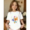 European Size Girls Round-neck Short-sleeved T-shirt with Colorful Fish Blowing Bubbles Pattern Print