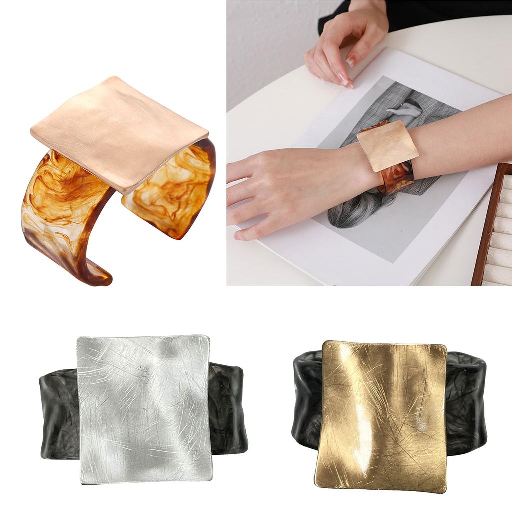 Bracciale Metallico Quadrato Spazzolato Geometrico Elegante Bangle Cinturino Regolabile Accessori per Donne Moderne alla Moda