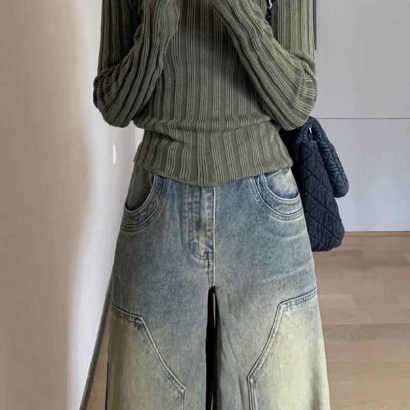 Retro High Waist Distressed Wide Leg Jeans - Petite Spicy Girl Casual Loose Fit Pants
