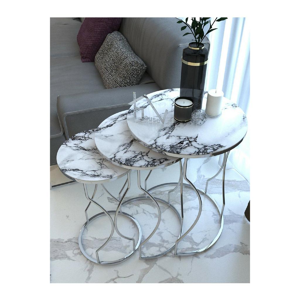 Dream Model Gold Metal Nesting Coffee Table Tempered Unbreakable Black-yellow Marble Pattern Glass