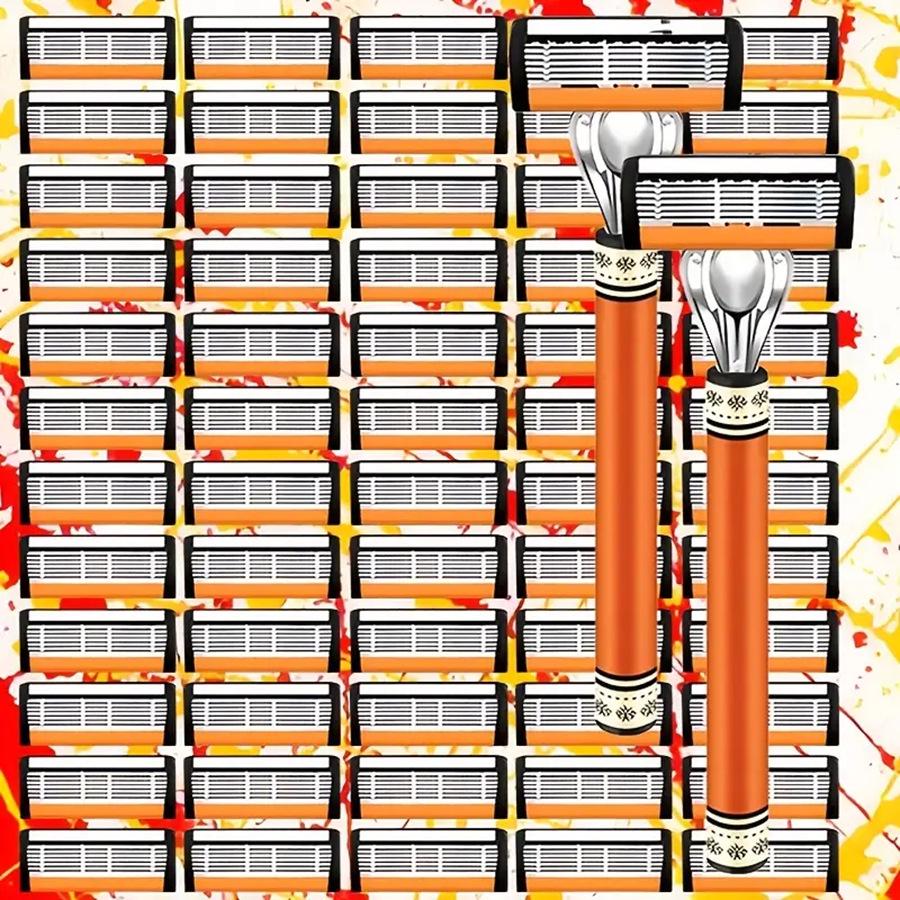 Men's Manual Razor with 6-Layer Stainless Steel Blades and Metal Handle for Cross-Border Dropshipping