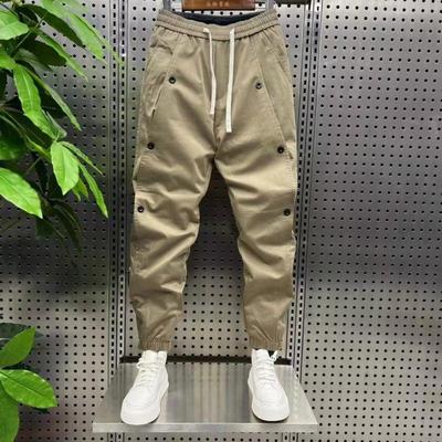 2023 Spring Men's Trendy Buttoned Splicing Harem Pants - Casual, Solid Color, Loose Fit