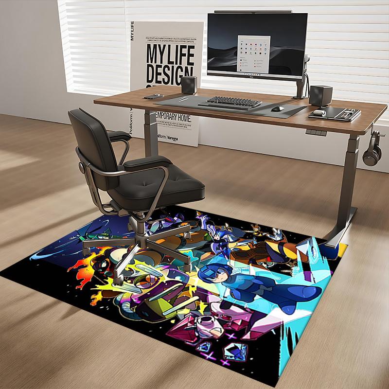 1pc Mega Man Anime Cartoon Design Office Chair Mat, Non-Slip Carpet for Home Decor, Suitable for All Seasons.U100