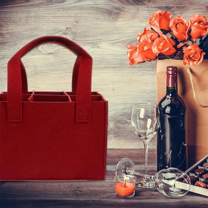 2 sztuki wielorazowych toreb na 6 butelek wina, filcowe, z ergonomicznym uchwytem do przenoszenia, uchwyty na wino, torba z przegródkami