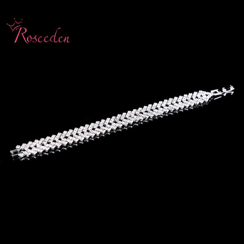 Charming Bride Wedding Bracelets For Women Crystal Jewelry Shiny Rhinestone Wide Fashion Bracelet Re693