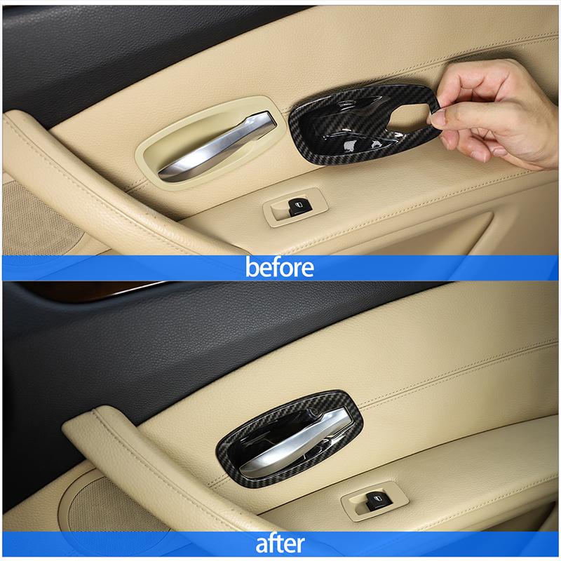 ABS Carbon Fiber/Silver Car Interior Door Handle Bowl Cover Trim Sticker For BMW 5 Series E60 2004-2010 Auto Accessories