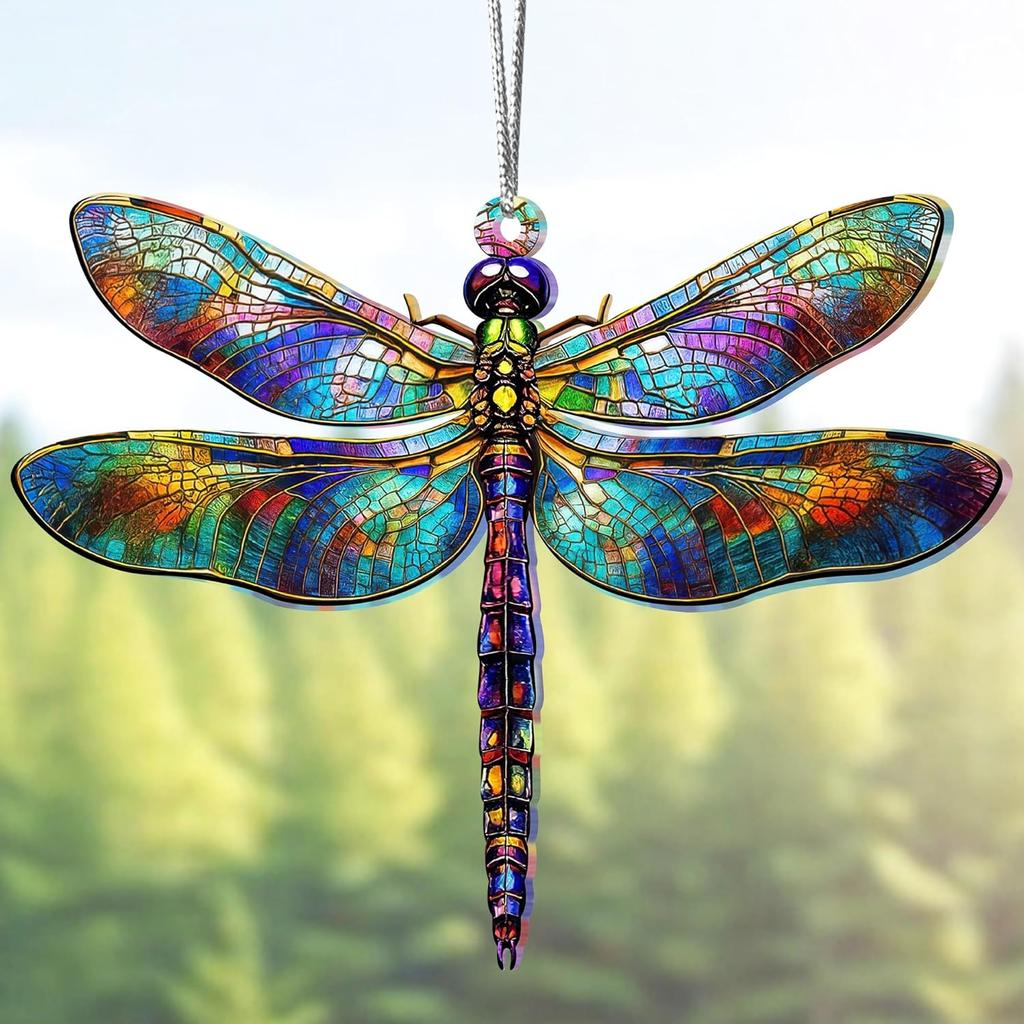 2D Dragonflies Decor Suncatcher Effect DragonFly Ornaments Stained Glass Effect For Christmas Tree Decoration (Radiant Prism)