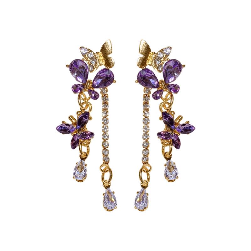Elegant Silver Needle Butterfly Tassel Earrings: Luxury Diamond-Inlaid Studs for a High-End Fashion Statement. Perfect Versatile Accessory for Women.