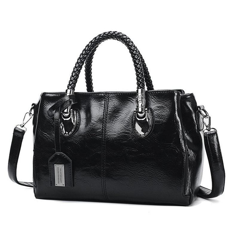 

Європейська вінтажна жіноча сумка з вощеної шкіри з масляним просоченням - Велика місткість, багато відділень, Нова мода, Сумка на плече та сумка кросбоді чорний