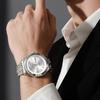 PINDOWS Luxury Business Dress Analog Quartz Water Luminous Date Stainless Steel Classic Business Casual Style Men's Watch, Diamond-Decorated, Style,