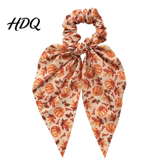 Thanksgiving Hair Accessories for Women Fall Pumpkin Maple Leaf Tie Women Bow Knot Ribbon Ponytail Skin Friendly Fabric Ties Holder Soft Elastic