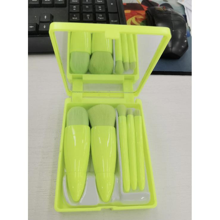 Mädchen Tragbares 5-teiliges Make-up Pinselset mit Spiegel, Weichborsten Puderpinsel, Foundationpinsel, Mini Multifunktional