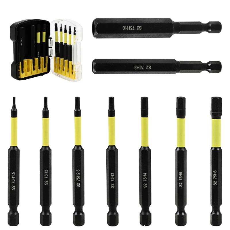 

9pcs Metric Size Hexagonal Shank Allen Wrenches Bit Set H1.5 to H10 with Magnetic Design for Impacts Driver DIY Projects 1
