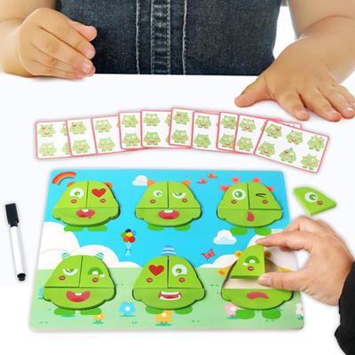 Montessori Toy 2 In 1 Wooden Reusable Game Playing Interactive Drawing Board Monster Puzzle