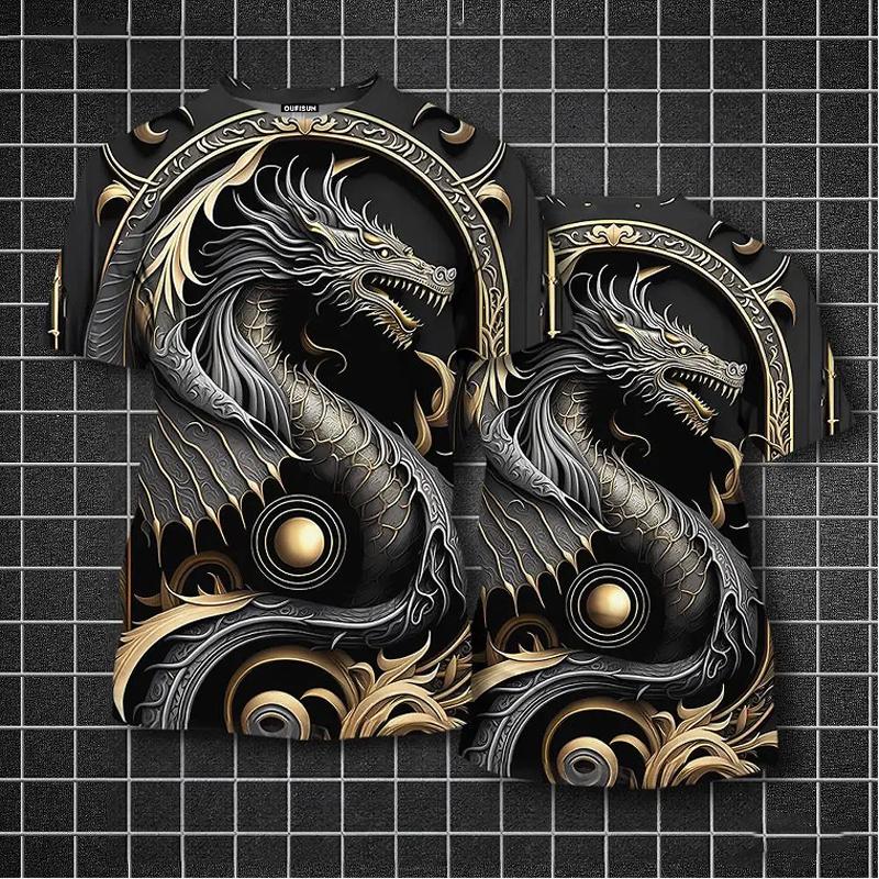 

Мужская футболка с драконом, модная футболка с 3D принтом, футболка с короткими рукавами и животным узором, летняя мужская одежда для отдыха, топ S